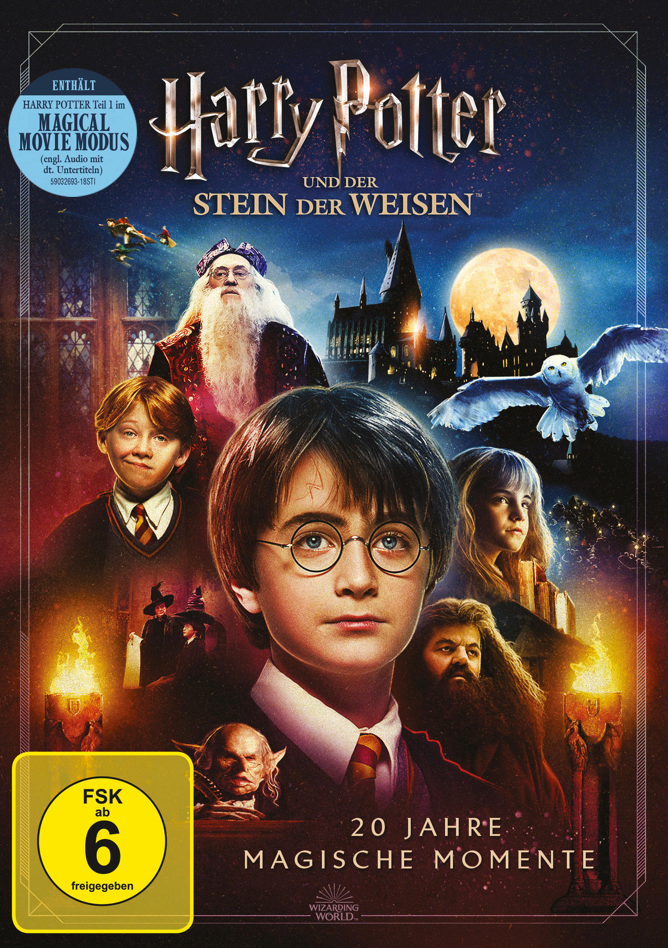 Filmcover: Eine Gruppe von Kindern mit Harry Potter im Zentrum vor einem Schloss.