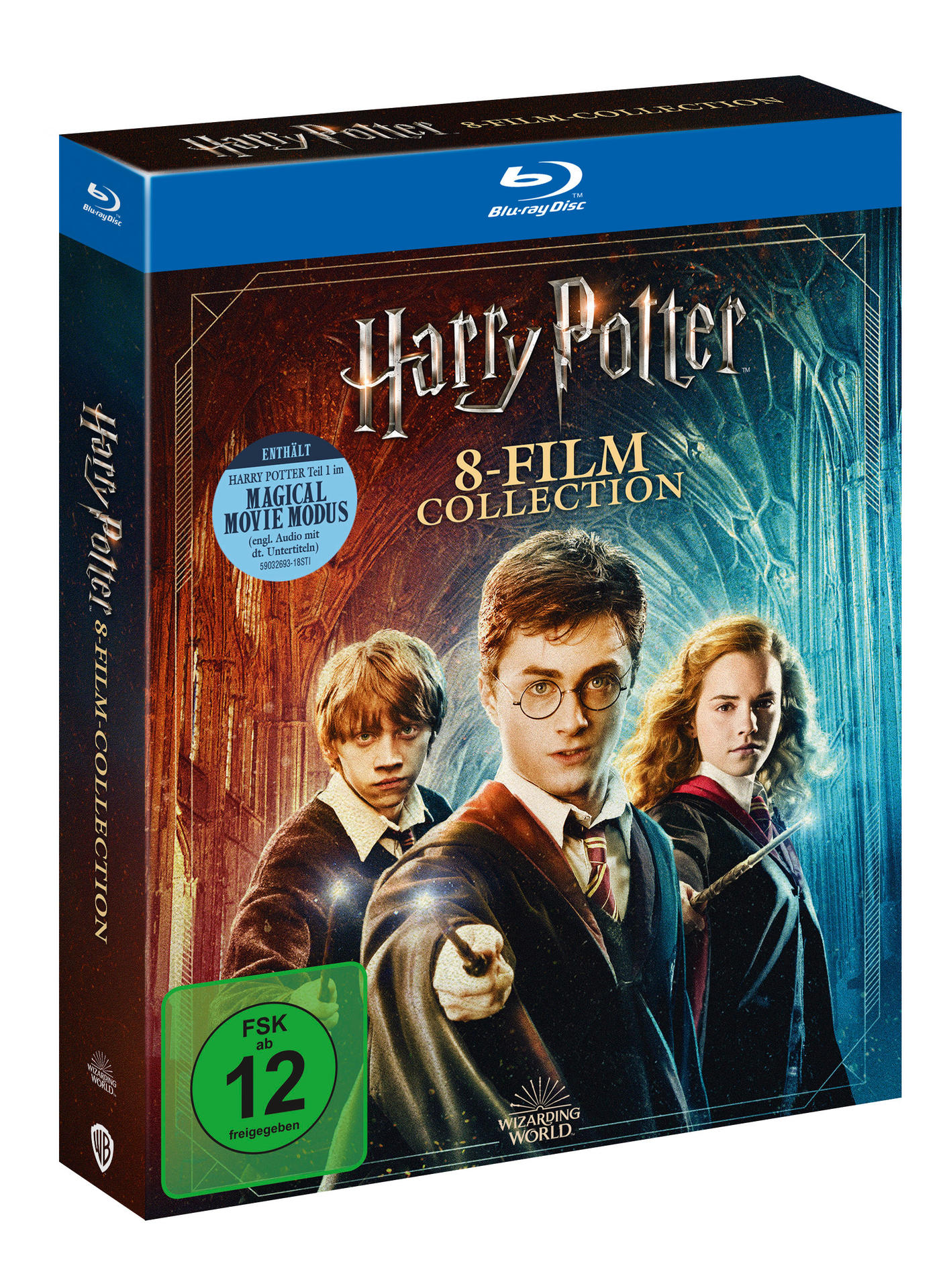 Harry Potter 8-Film-Collection DVD-Box-Set mit Harry, Ron und Hermine auf dem Cover.