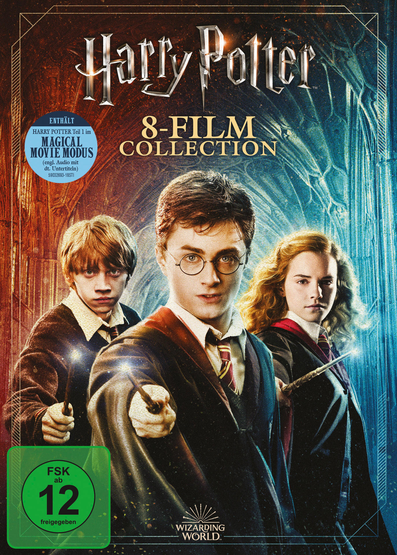 DVD-Cover: Harry Potter 8-Film Collection. Mit Harry, Ron und Hermine.