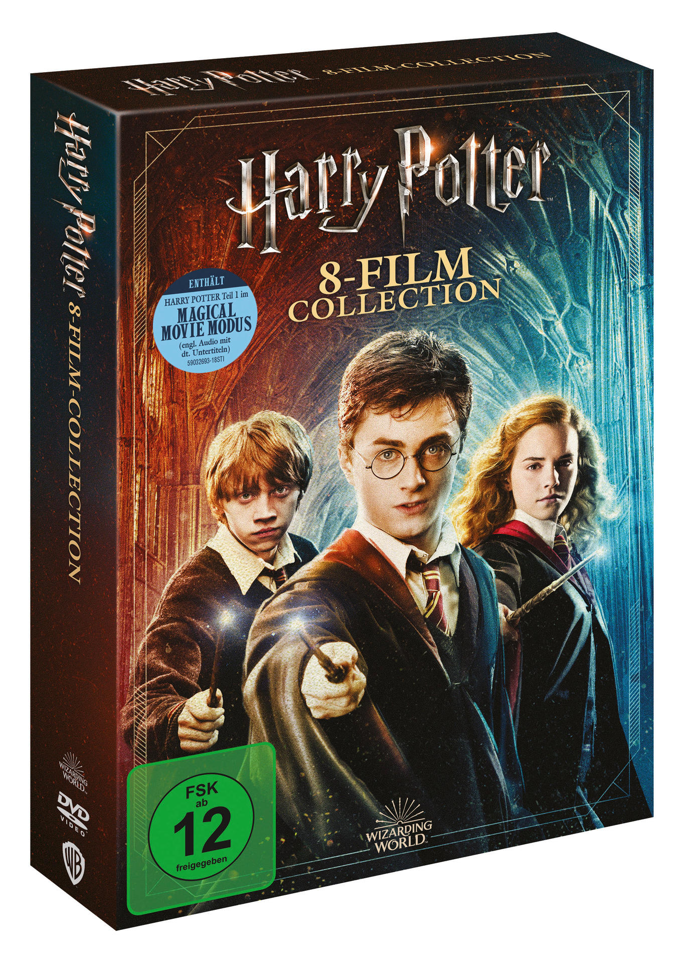 Harry Potter 8-Film Collection DVD-Box-Set. Drei Charaktere auf dem Cover.
