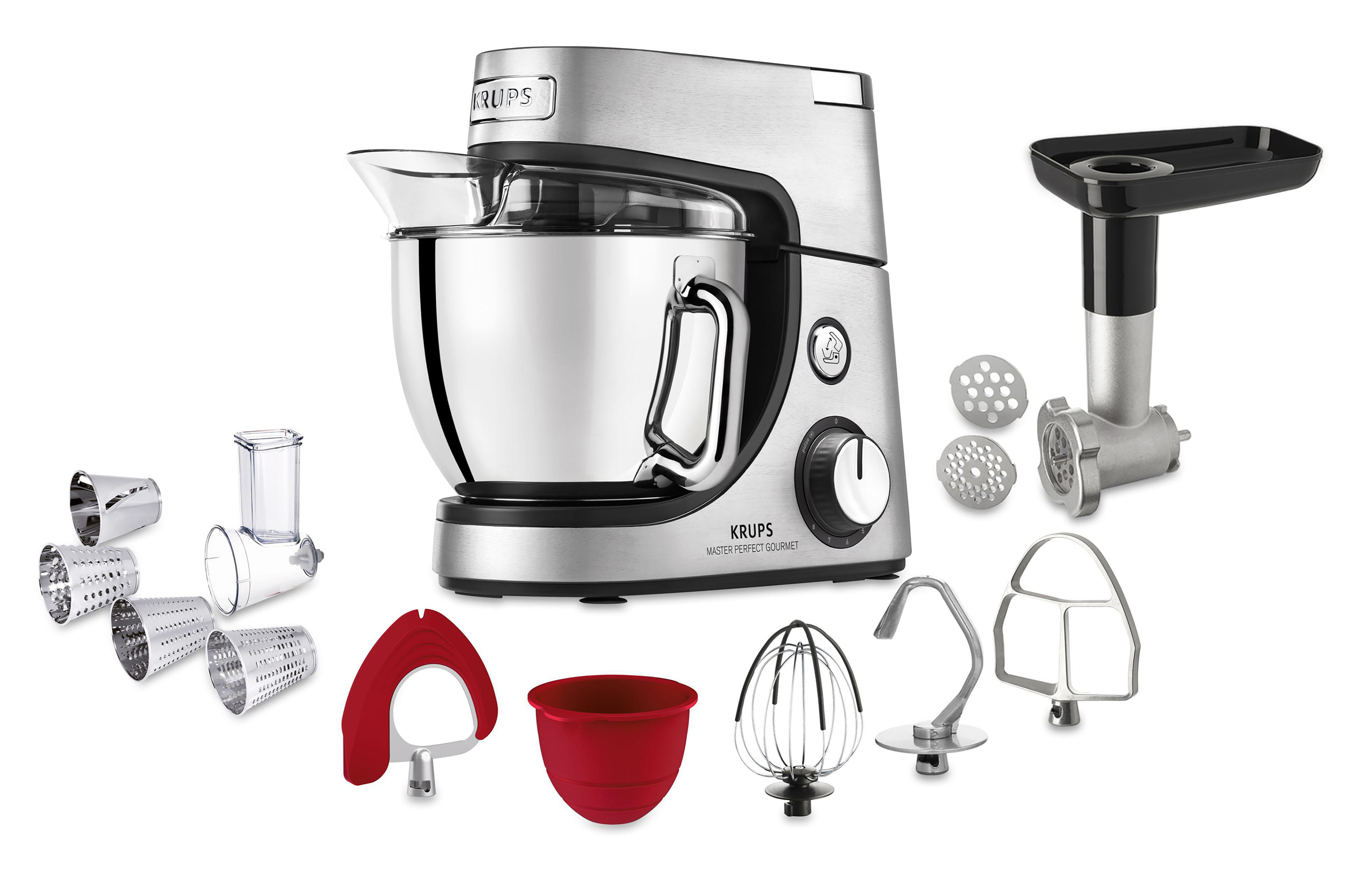 KRUPS KA631D Master Perfect Gourmet + Delica Tool  Küchenmaschine Edelstahl gebürstet (Rührschüsselkapazität: 4,6 l, 1100 Watt)