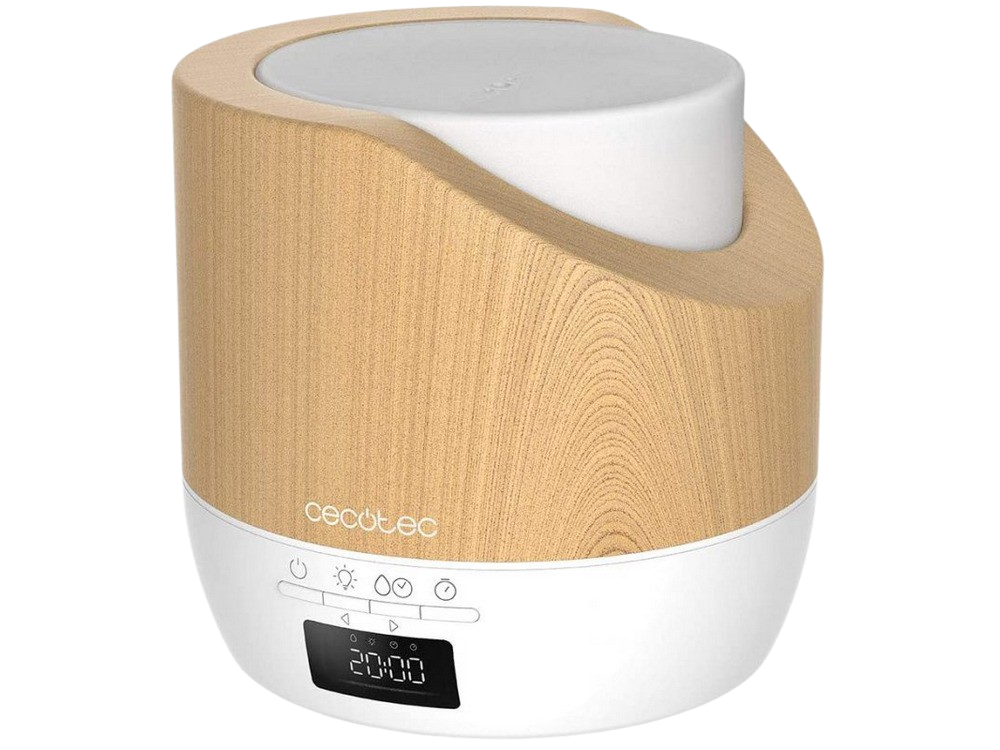 Humidificador - Cecotec PureAroma 500 Smart White Woody, 500 ml, 25 ml/h, 32 m², Luz LED, Temporizador, Blanco