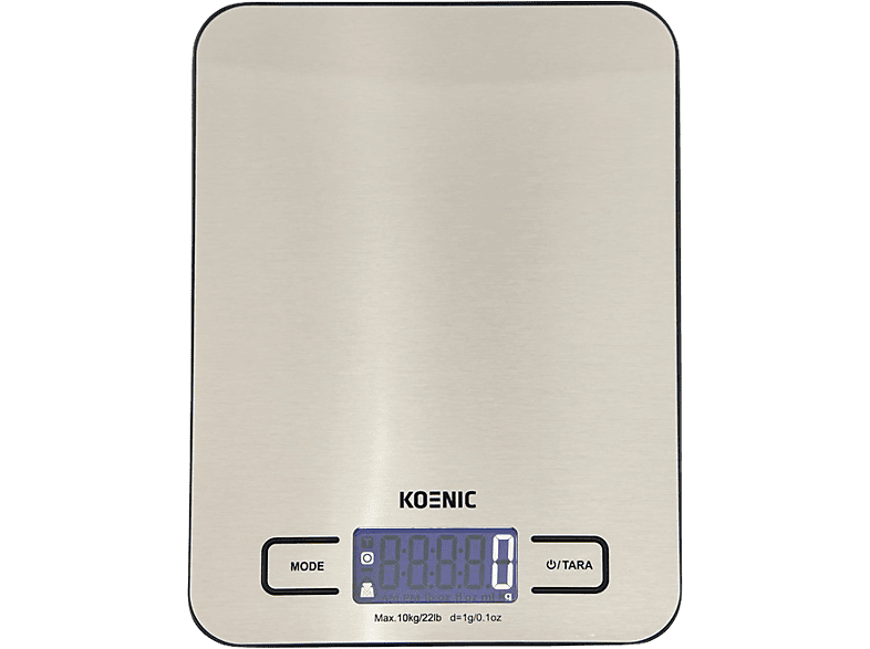 Balanza de cocina | Koenic KKS 10121 M, Hasta 10 kg, Función tara, LCD, Plata