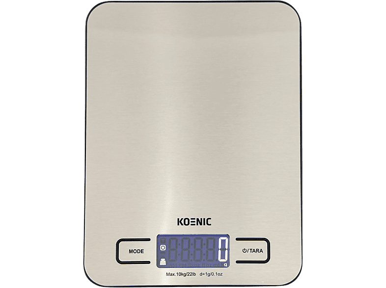 Balanza de cocina - KOENIC KKS 10121 M, Hasta 10 kg, Función tara, Pantalla LCD, Plata