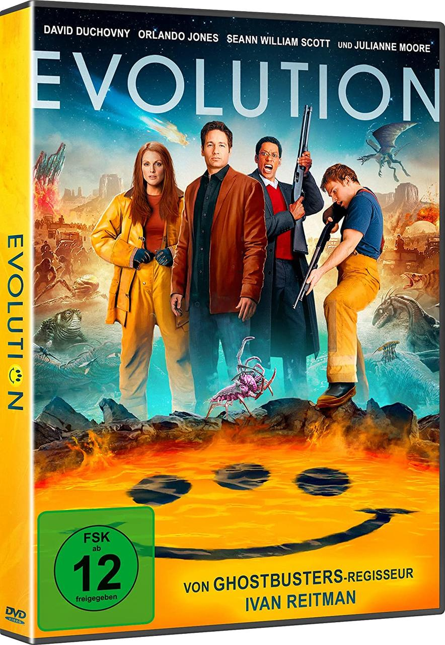 DVD-Cover mit Schauspielern und dem Titel 'Evolution'.
