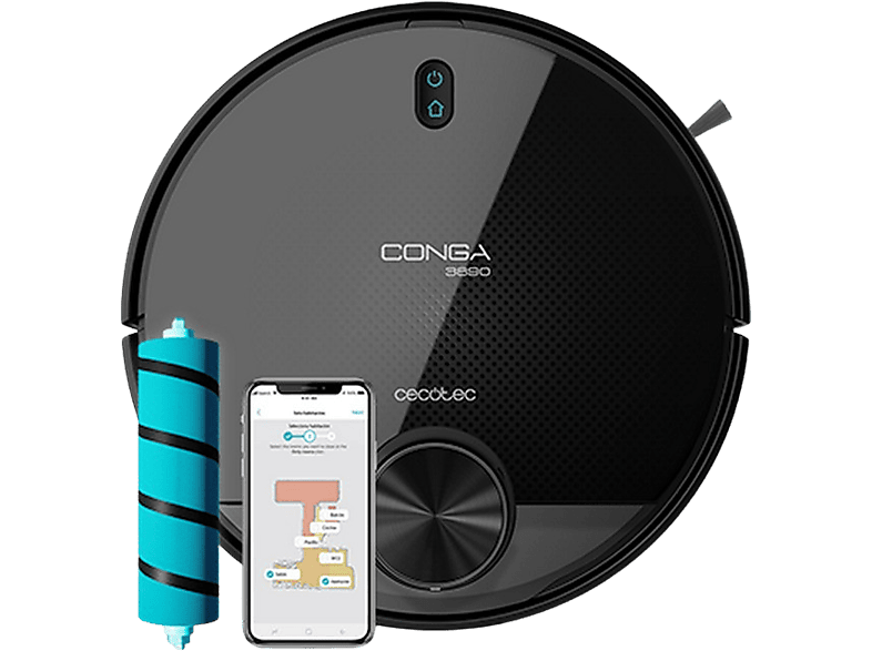 REACONDICIONADO Seminuevo Muy bueno Robot aspirador - Cecotec Conga 3890 Titanium, 2300 Pa, 10 Modos de limpieza, Wi-Fi, 150 min, 64 dB, Negro
