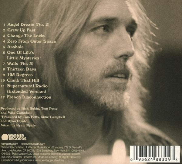 Album borító Tom Petty képével. Az album címe és a számlista fehér háttéren látható.
