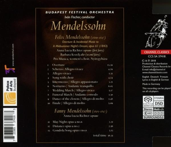Egy CD hátlapja. Szöveg a Budapesti Fesztiválzenekarról, amint Mendelssohnt adja elő.