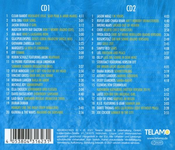 Zwei CDs mit Titellisten. Blauer Hintergrund. CD1 und CD2 sind beschriftet.