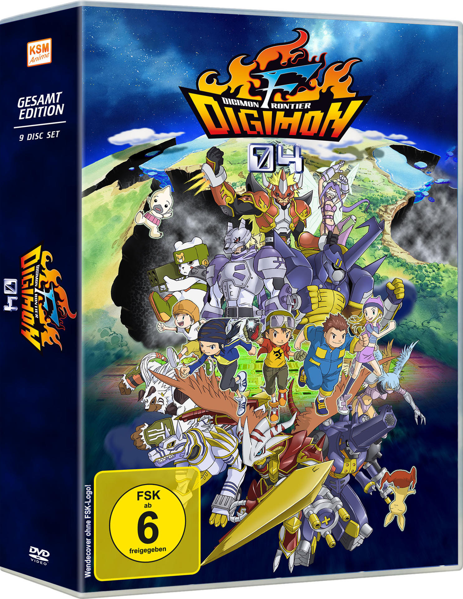 Digimon Frontier DVD-Box-Set mit Charakterkunst, blauem Hintergrund und Text.