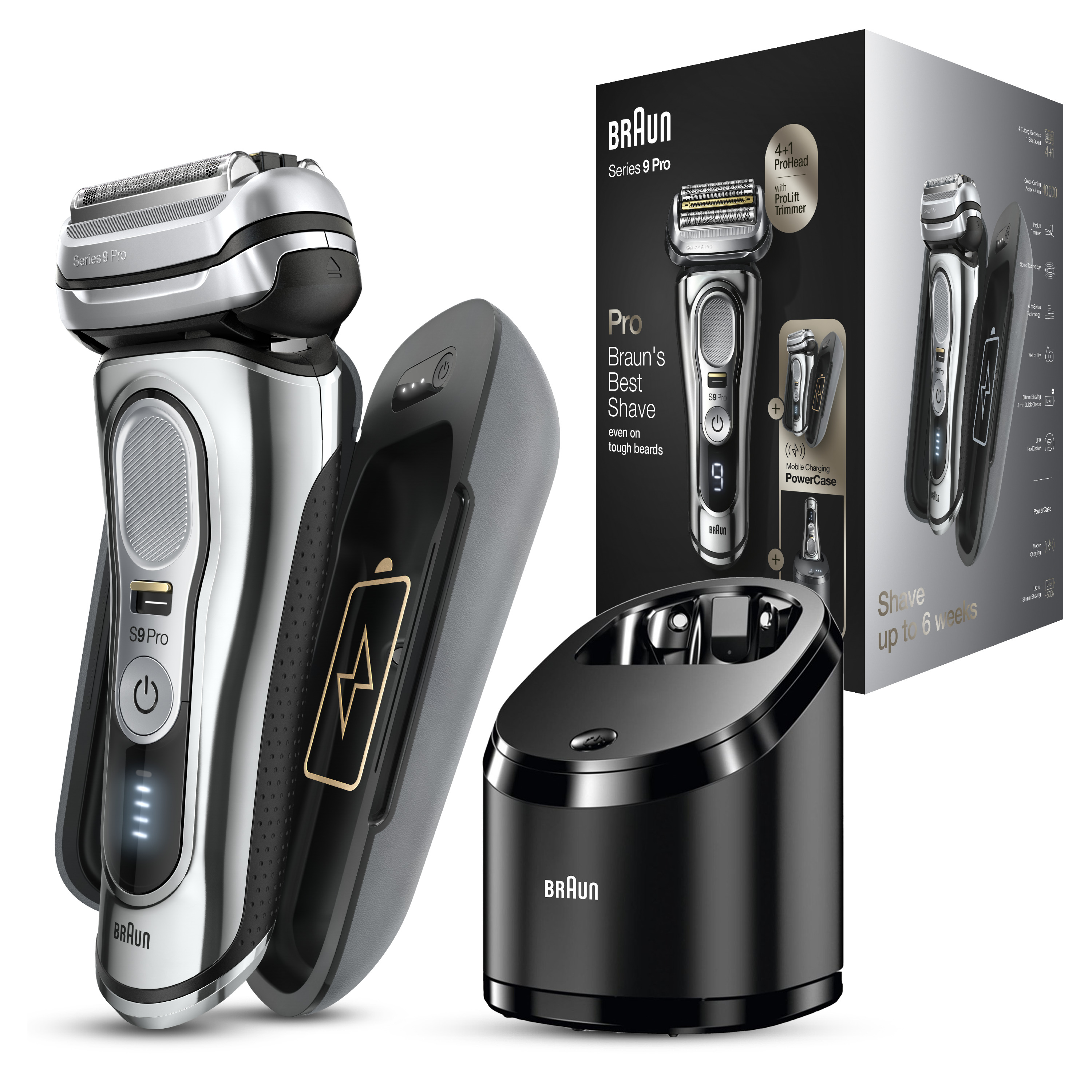 BRAUN 9476CC Series 9 Pro Nass- und Trockenrasierer Wet&Dry Chrom (inkl. Mobile Charging Base + Power Case) Nass- und Trockenrasierer (Akkubetrieb, Chrom, Wet & Dry)