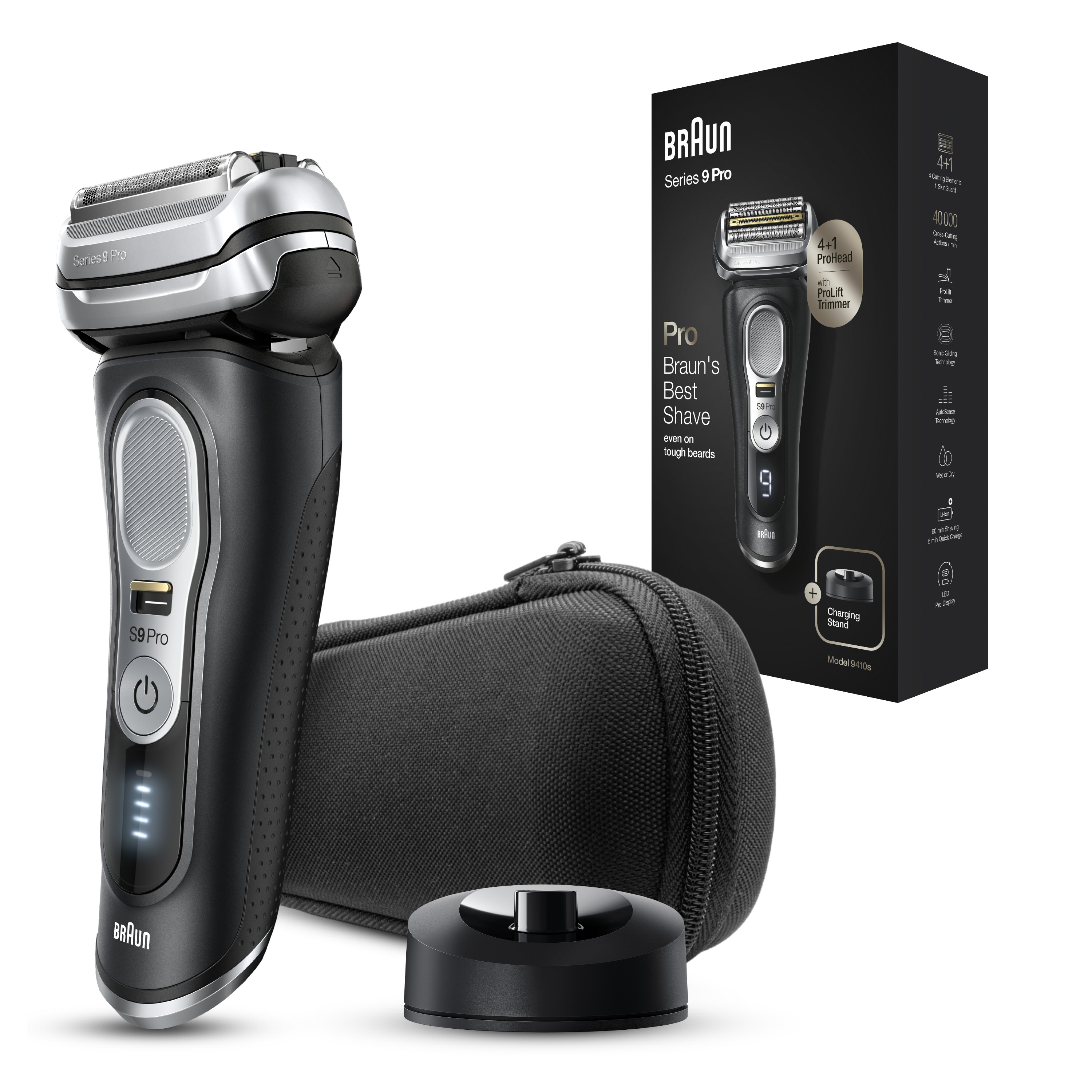 BRAUN 9410S Series 9 Pro Nass- und Trockenrasierer Wet&Dry Schwarz (inkl. Charging-Stand) Nass- und Trockenrasierer (Akkubetrieb, Schwarz, Wet & Dry)