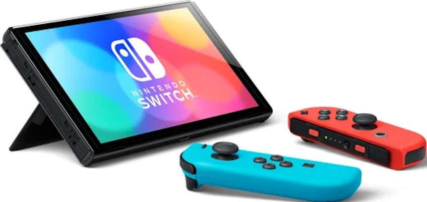 NINTENDO Switch (OLED-Modell) Spielekonsole, Neon-Blau/Neon-Rot