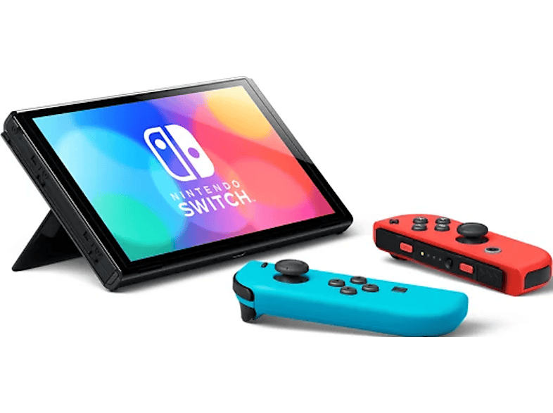 NINTENDO Switch (OLED-Modell) Spielekonsole, Neon-Blau/Neon-Rot