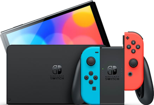 NINTENDO Switch (OLED-Modell) Spielekonsole, Neon-Blau/Neon-Rot