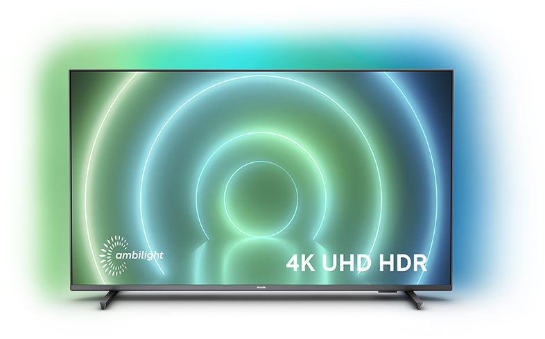 Nagy TV élénk zöld és kék fénnyel. A TV fekete kerettel rendelkezik.