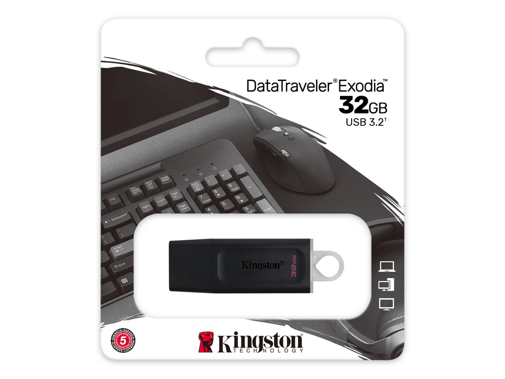 Memoria USB 32 GB - Kingston Exodia DTX/32GB, 5 Gbit/s, USB 3.2 Gen 1, Negro y Gris