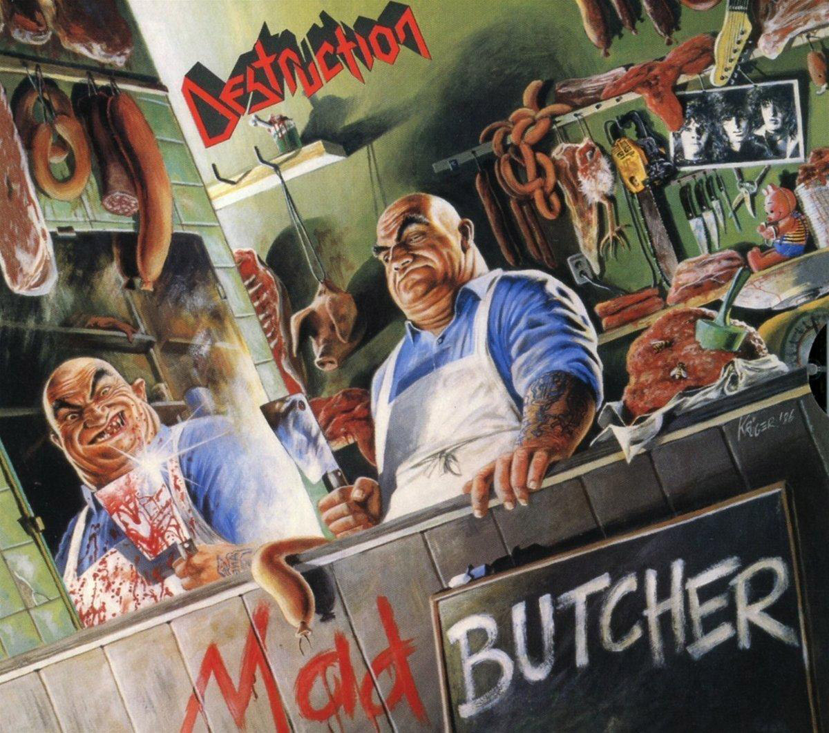 Albumcover mit zwei Männern. Sie sind in einer Metzgerei, umgeben von Fleisch. Der Titel lautet 'Mad Butcher'.
