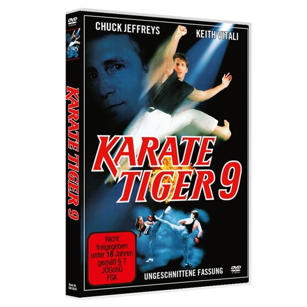 Karate Tiger 9 DVD-Cover. Zwei Männer in Kampfposen, der Titel ist rot auf schwarzem Hintergrund.