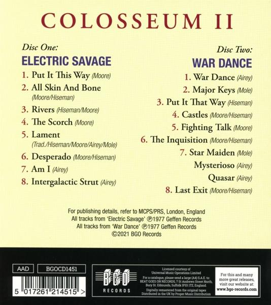 Albumcover mit Titelliste. Weißer Text auf grünem Hintergrund. Der Albumtitel lautet Colosseum II.