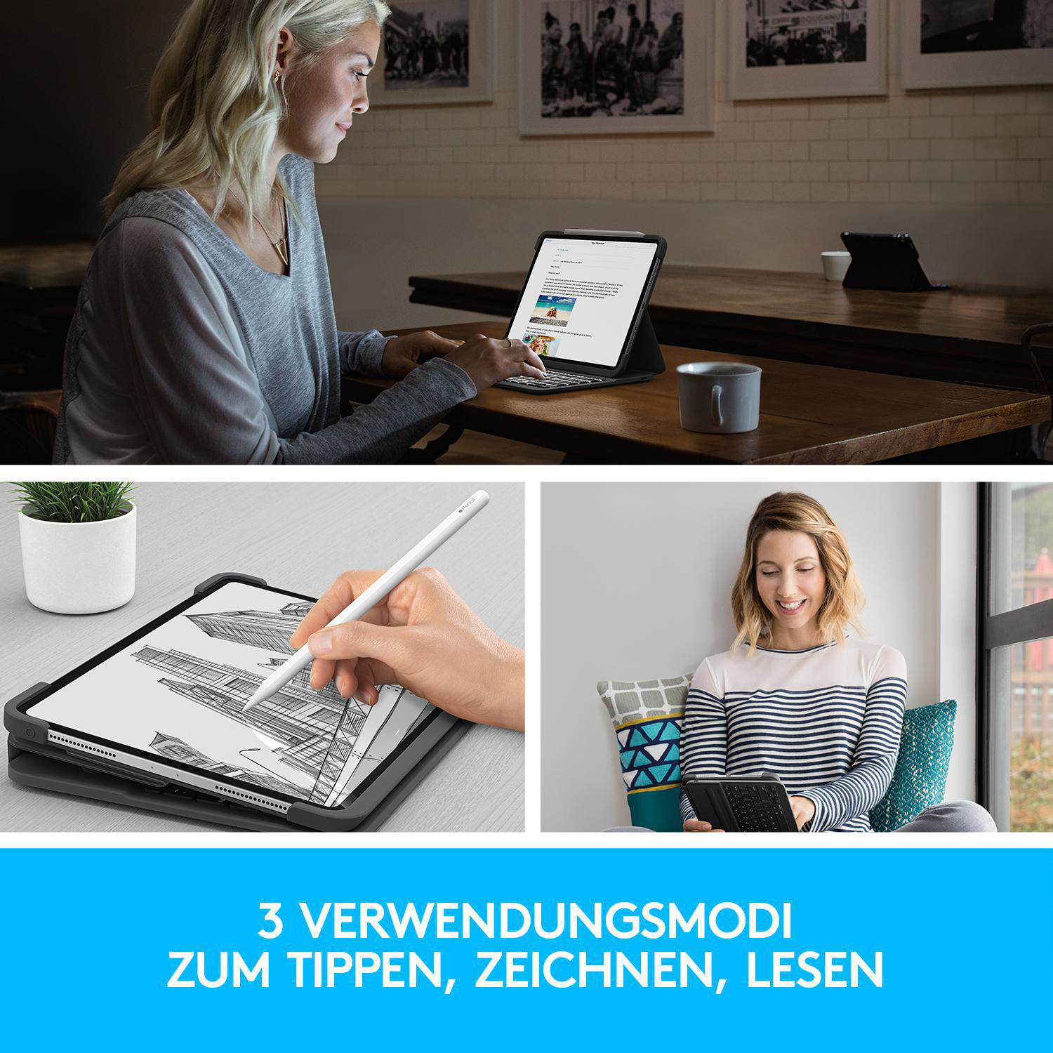 LOGITECH Slim Folio Pro für iPad Pro 11 Zoll Zoll (1., 2., 3. und 4. Generation) Tastatur-Case Grafit