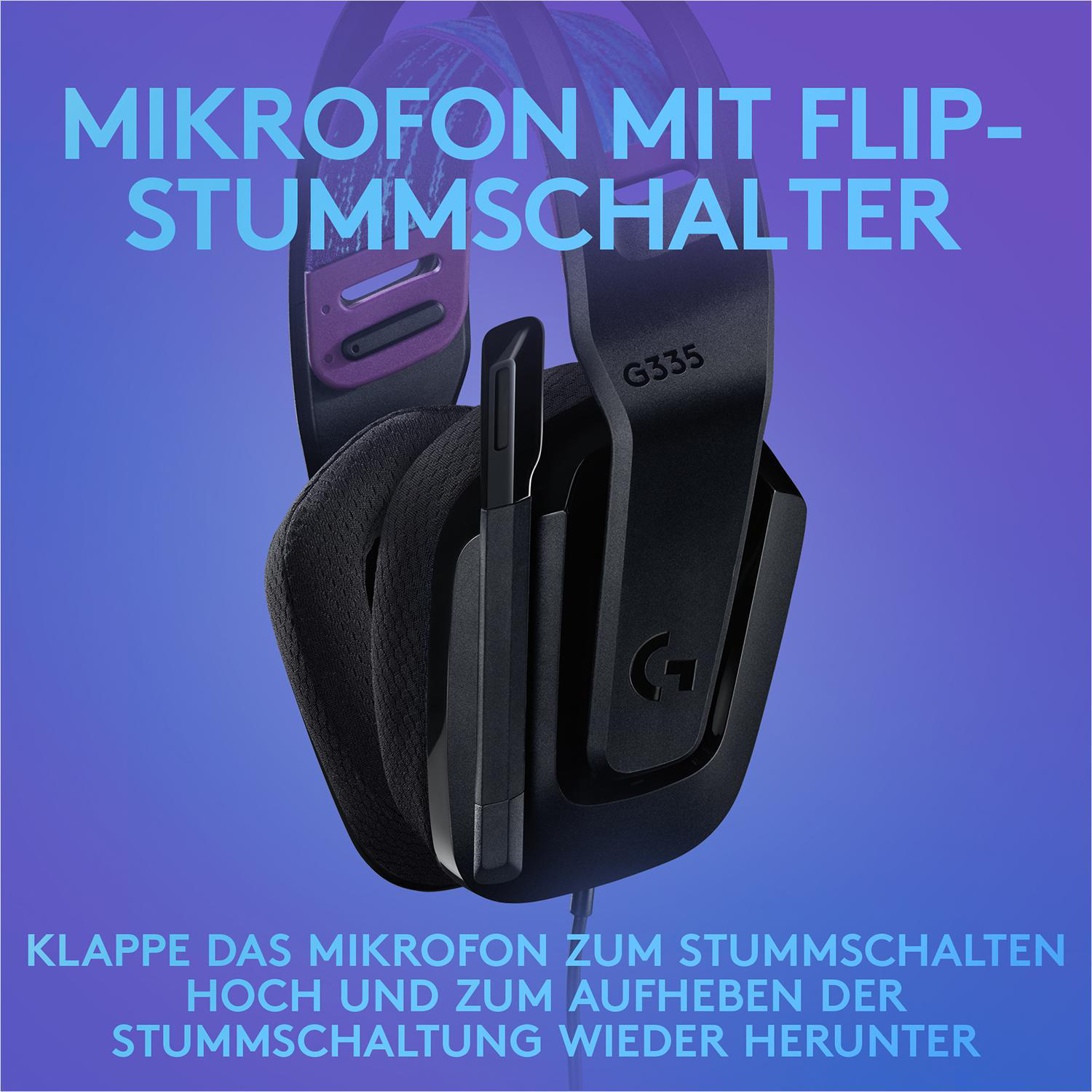Ein schwarzes Headset mit hochklappbarem Mikrofon.