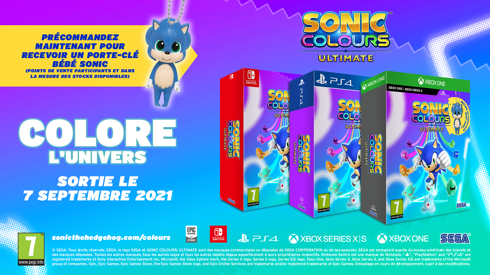 Scatole del gioco Sonic the Hedgehog. Varie console. Personaggio Sonic blu con portachiavi.