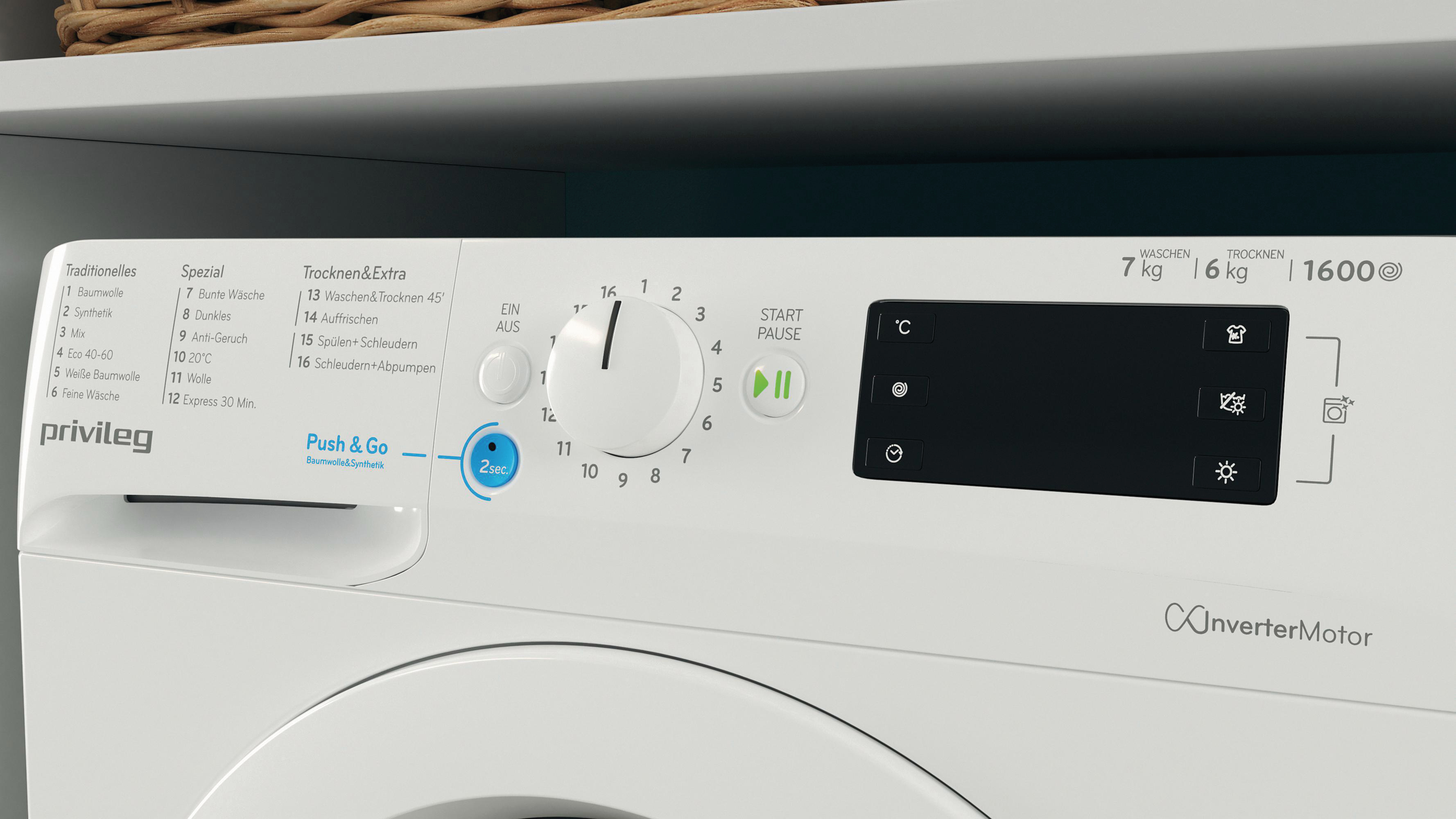 PRIVILEG PWWT X 76G6 DE N Waschtrockner (7 kg / 6 kg, 1551 U/Min.)