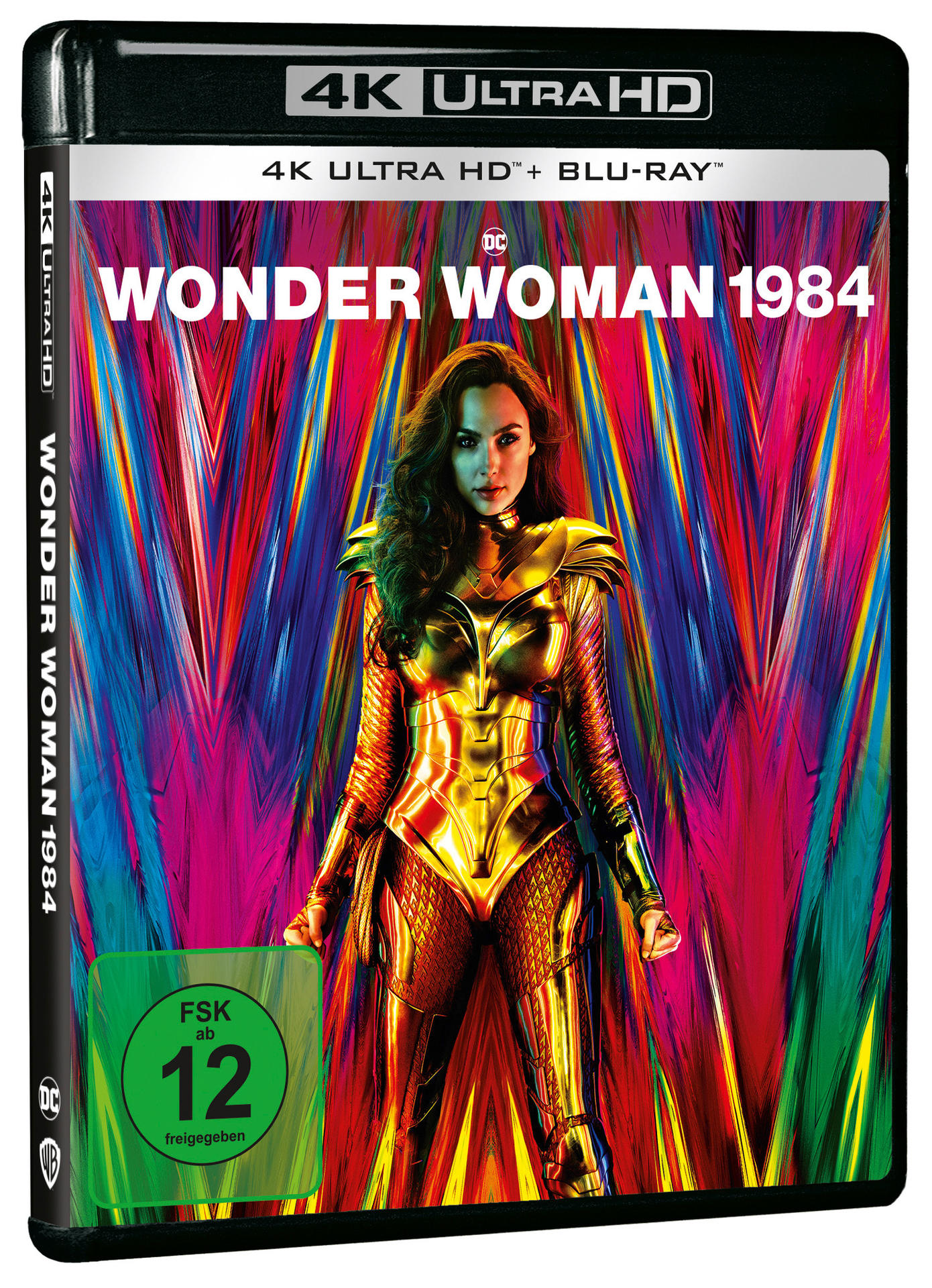Wonder Woman 1984 Blu-ray-Cover mit Wonder Woman in goldener Rüstung.