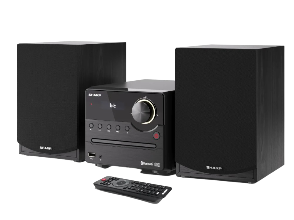 Sharp Xlb512bk Microcadena sound system estereo con radio fm bluetooth v5.0 cdmp3 usb altavoces de madera y 45w color negro 40 2.0 canales aux 3.5