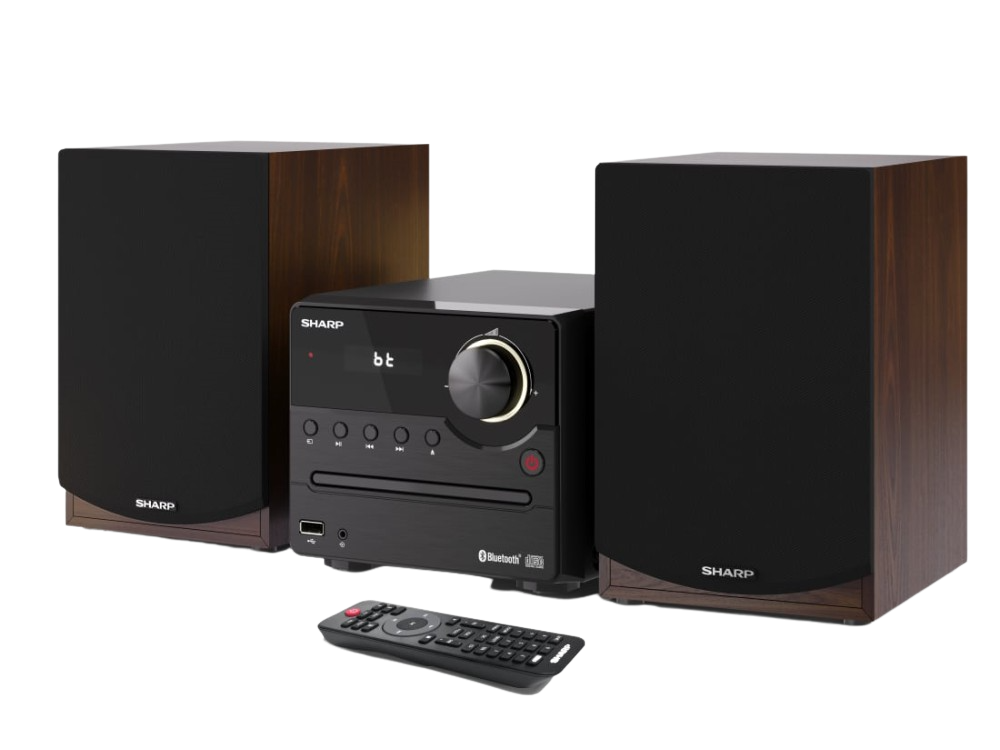 Sharp Xlb512br Microcadena sound system estereo con radio fm bluetooth v5.0 cdmp3 usb altavoces de madera y 45w color marron 40 2.0 canales aux 3.5 mm sistema audio para br