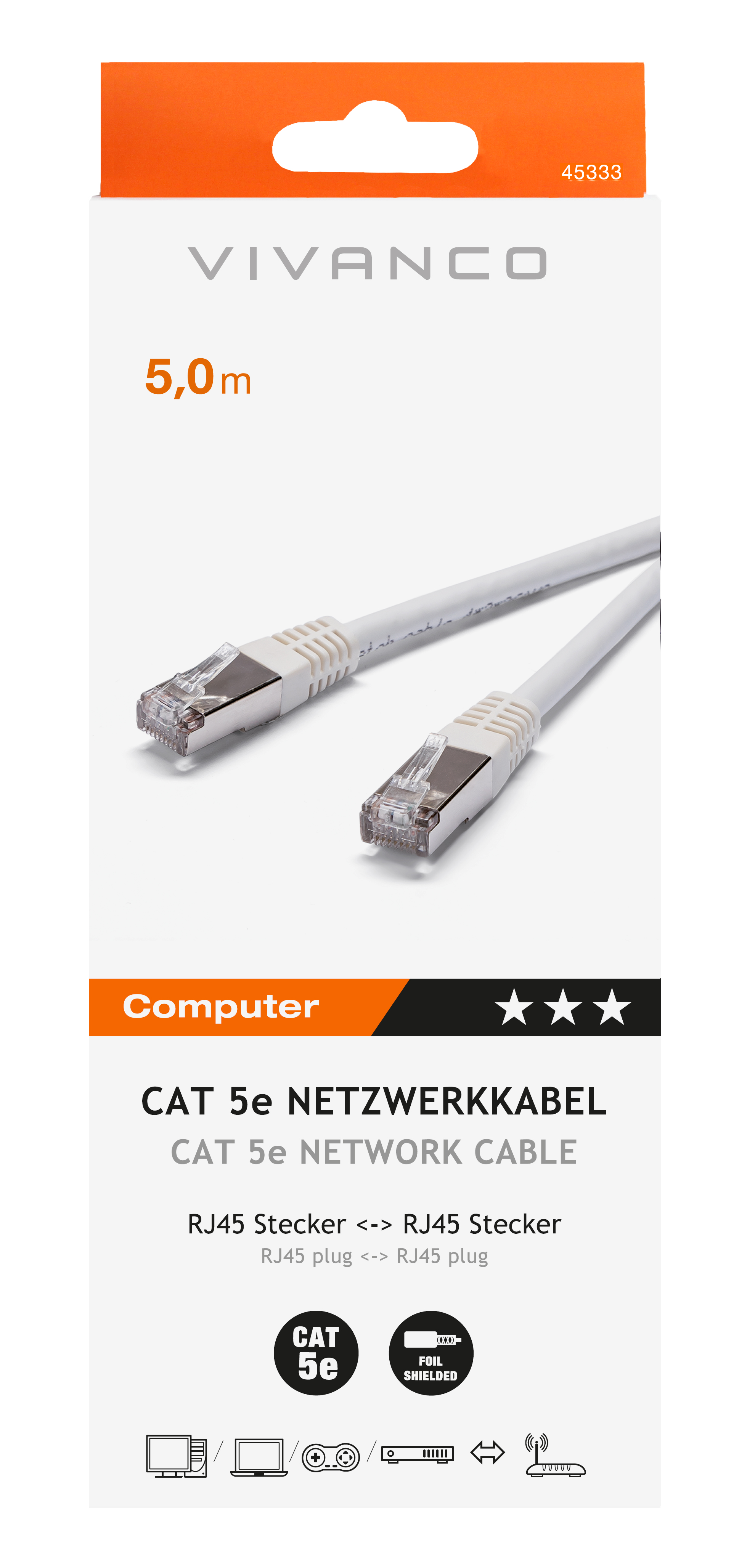VIVANCO 45333 Netzwerkkabel CAT 5e, 5m