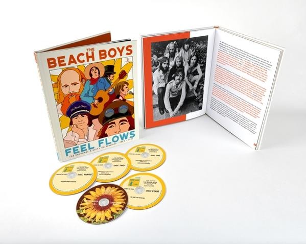 A Beach Boys CD-box szett könyvvel és CD-kkel. A borító narancssárga, rajta a zenekar tagjaival.