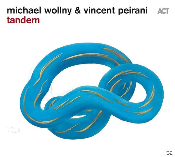 Abstrakte blaue verschlungene Formen mit goldenen Linien.