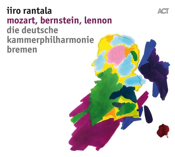 Albumcover. Bunte Illustration einer Silhouette. Text: Mozart, Bernstein, Lennon.