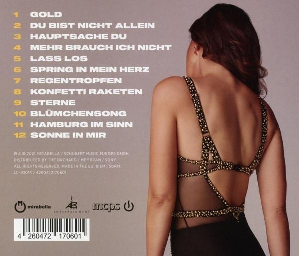 Albumcover mit Titelliste und dem Rücken einer Frau in einem durchsichtigen Oberteil.