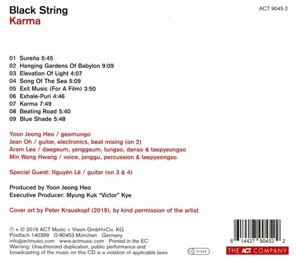 CD-Cover: Black String Album 'Karma' mit Titelliste und Details.