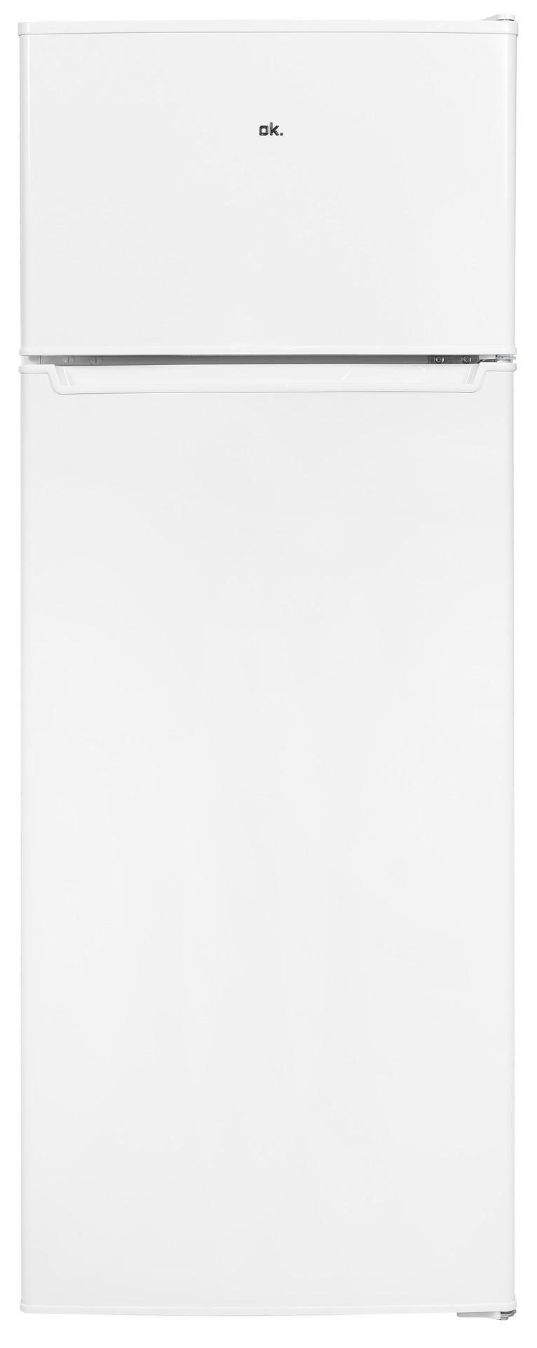 Weißer Kühlschrank mit ok. Logo.