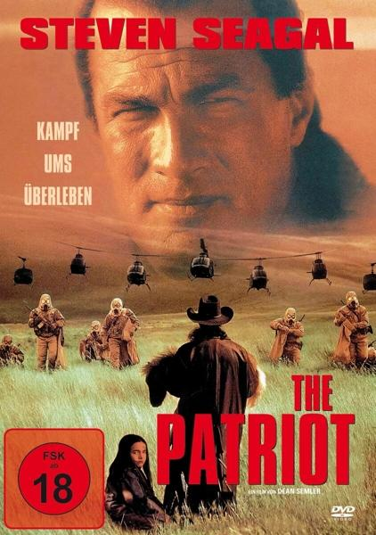 Filmposter mit Steven Seagal, Soldaten und Hubschraubern. Der Titel lautet "The Patriot".