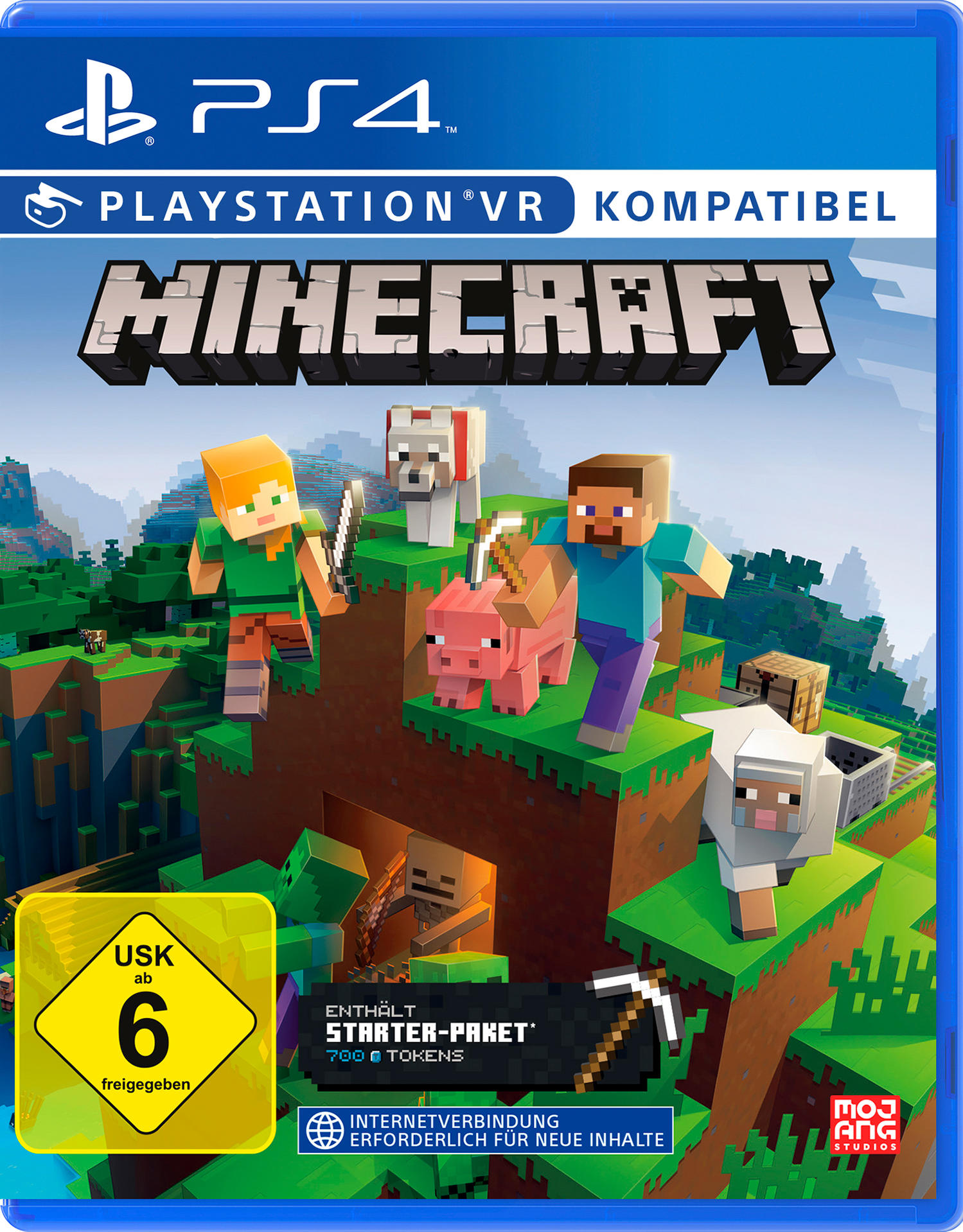 PS4 Minecraft Spielbox mit Charakteren und Spielgrafik.
