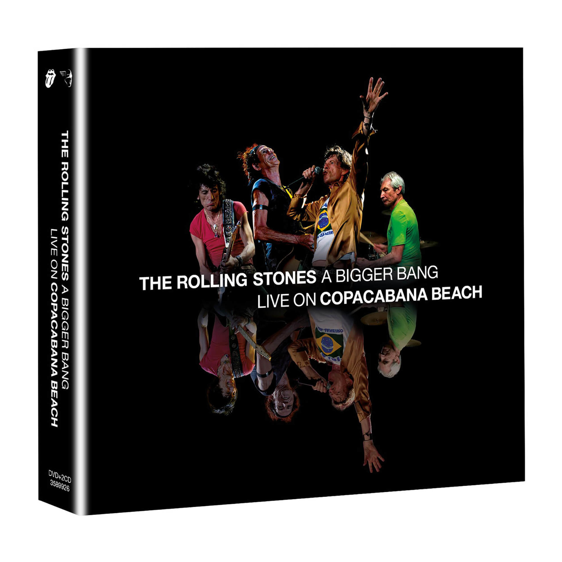 Rolling Stones albumborító: zenekar tagjai a színpadon, tükröződés alattuk, fekete háttér.