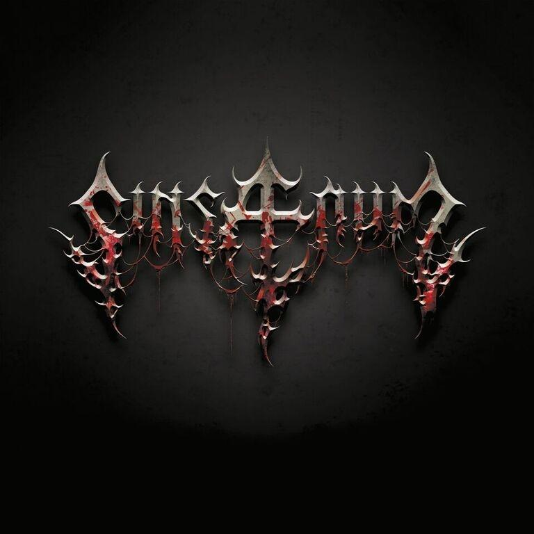 Metall-Albumcover. Das Wort Sinkaneum in einer gotischen Schrift mit Bluteffekt.