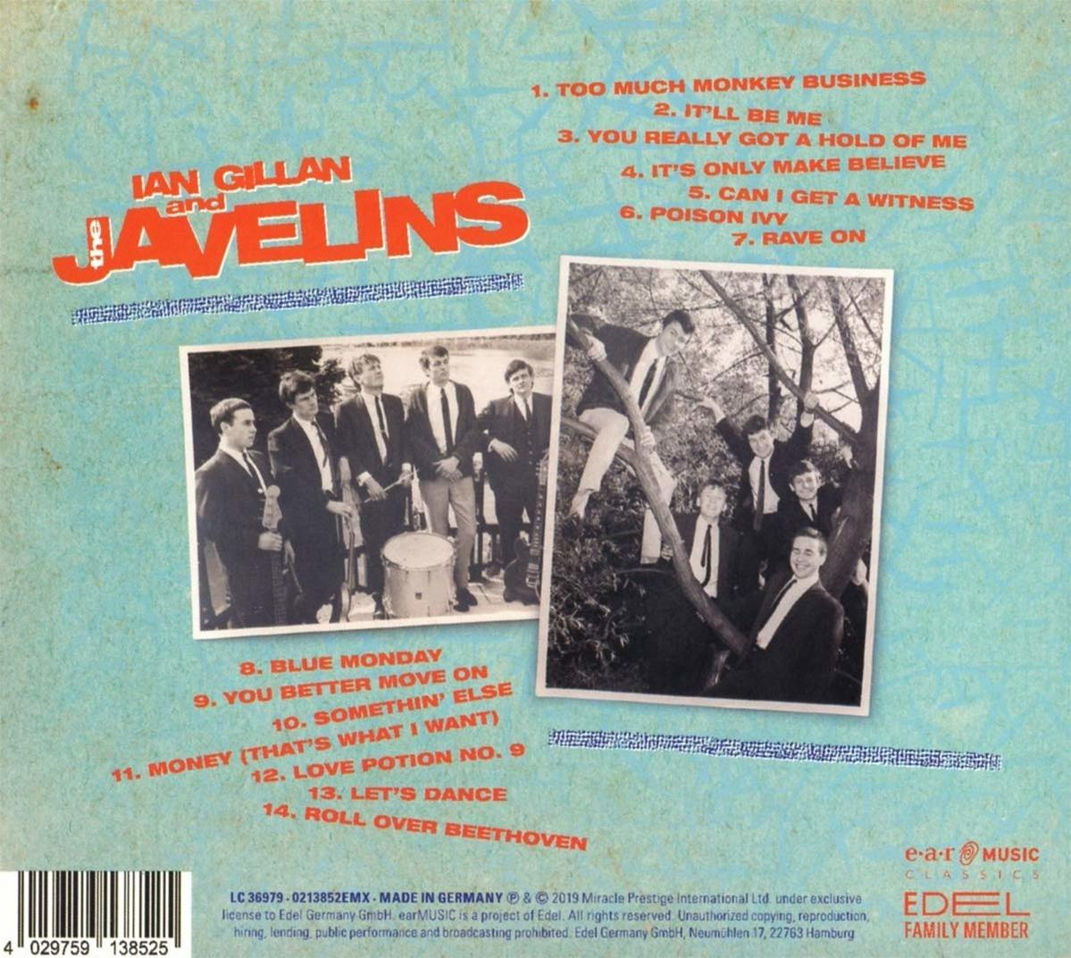 CD-Hülle mit Ian Gillan und The Javelins und Titelliste. Fotos der Band sind sichtbar.