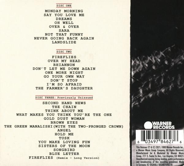 CD-tok hátulja, dallasok listájával és Warner Records logóval.