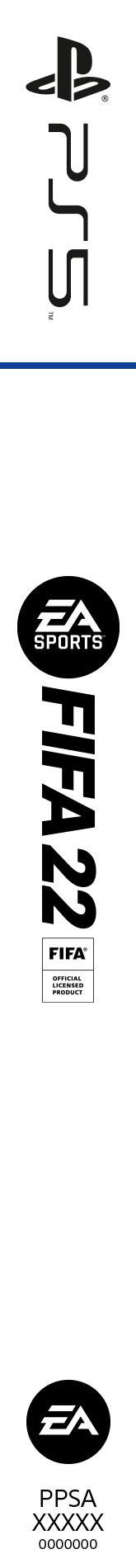 Vertikaler Text: PS5-Logo, EA Sports, FIFA 22 und eine PS5-Spielbox.