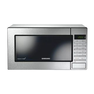 Microondas con grill - Samsung GE 87M-X, 800 W, 6 niveles, Power defrost, 23l, Inox