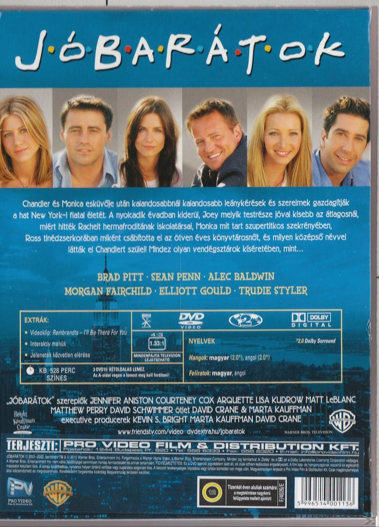 DVD borító a Friends szereplőinek fotóival és szöveggel több nyelven.
