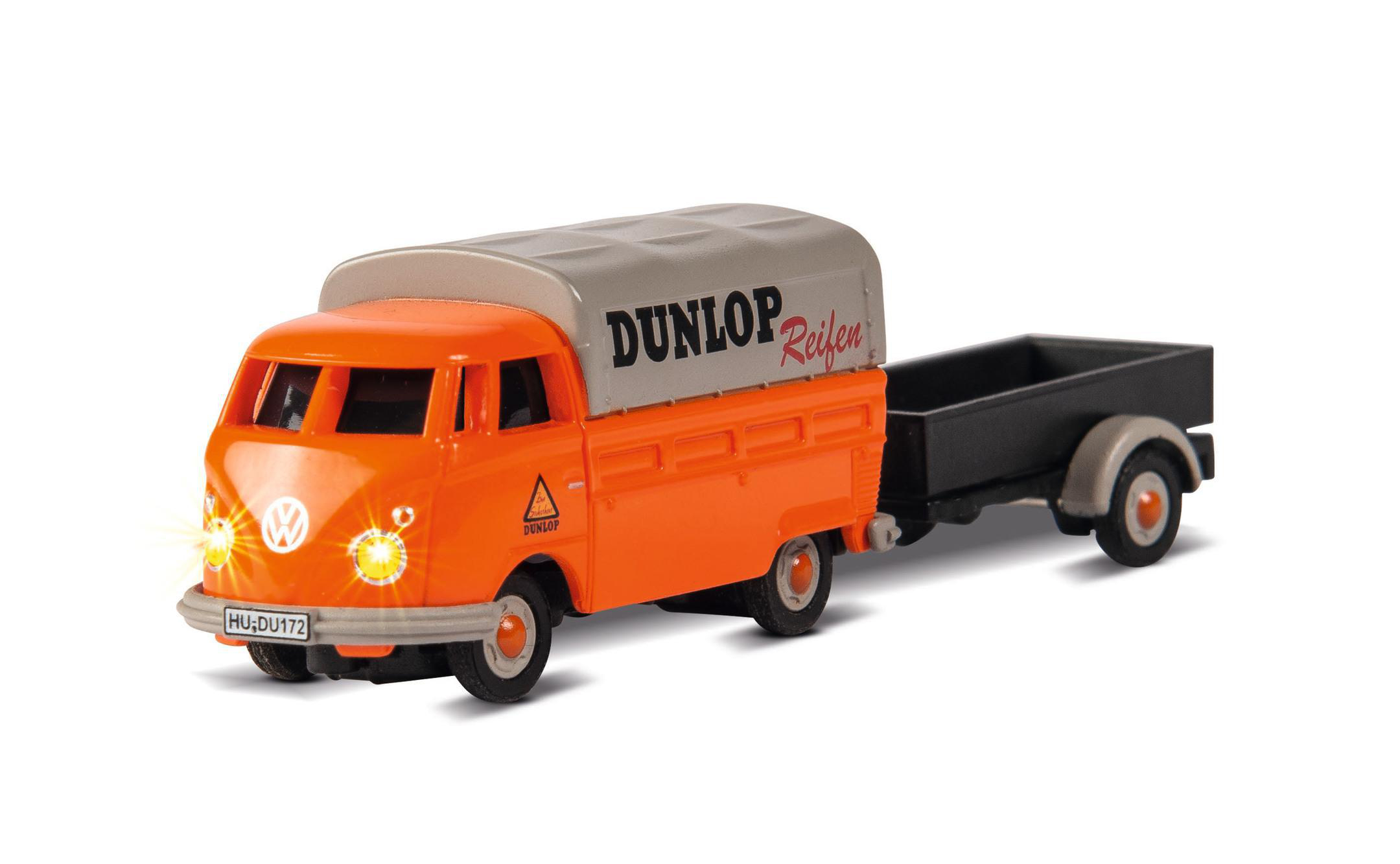 CARSON 1:87 VW T1 Bus Dunlop m.Anhänger 100% RTR ferngesteuertes Miniaturfahrzeug, Orange