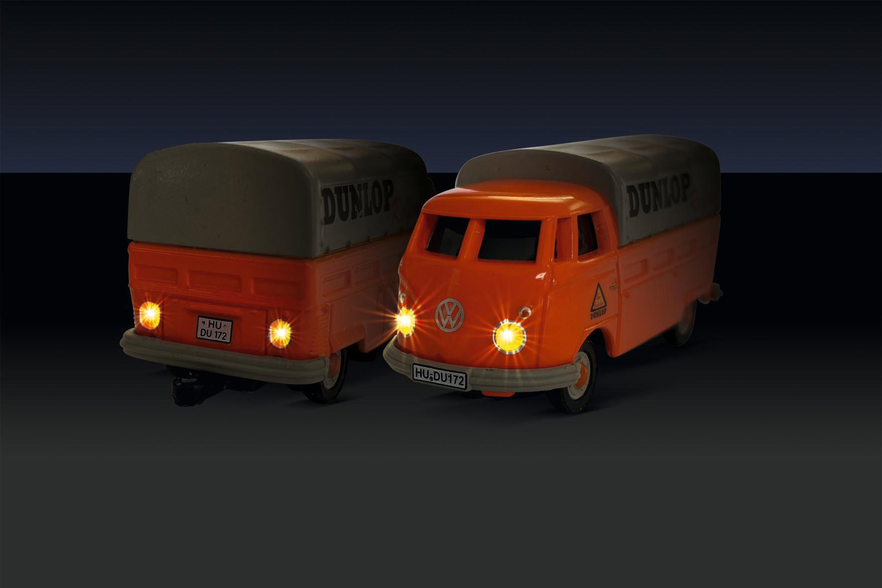 CARSON 1:87 VW T1 Bus Dunlop m.Anhänger 100% RTR ferngesteuertes Miniaturfahrzeug, Orange