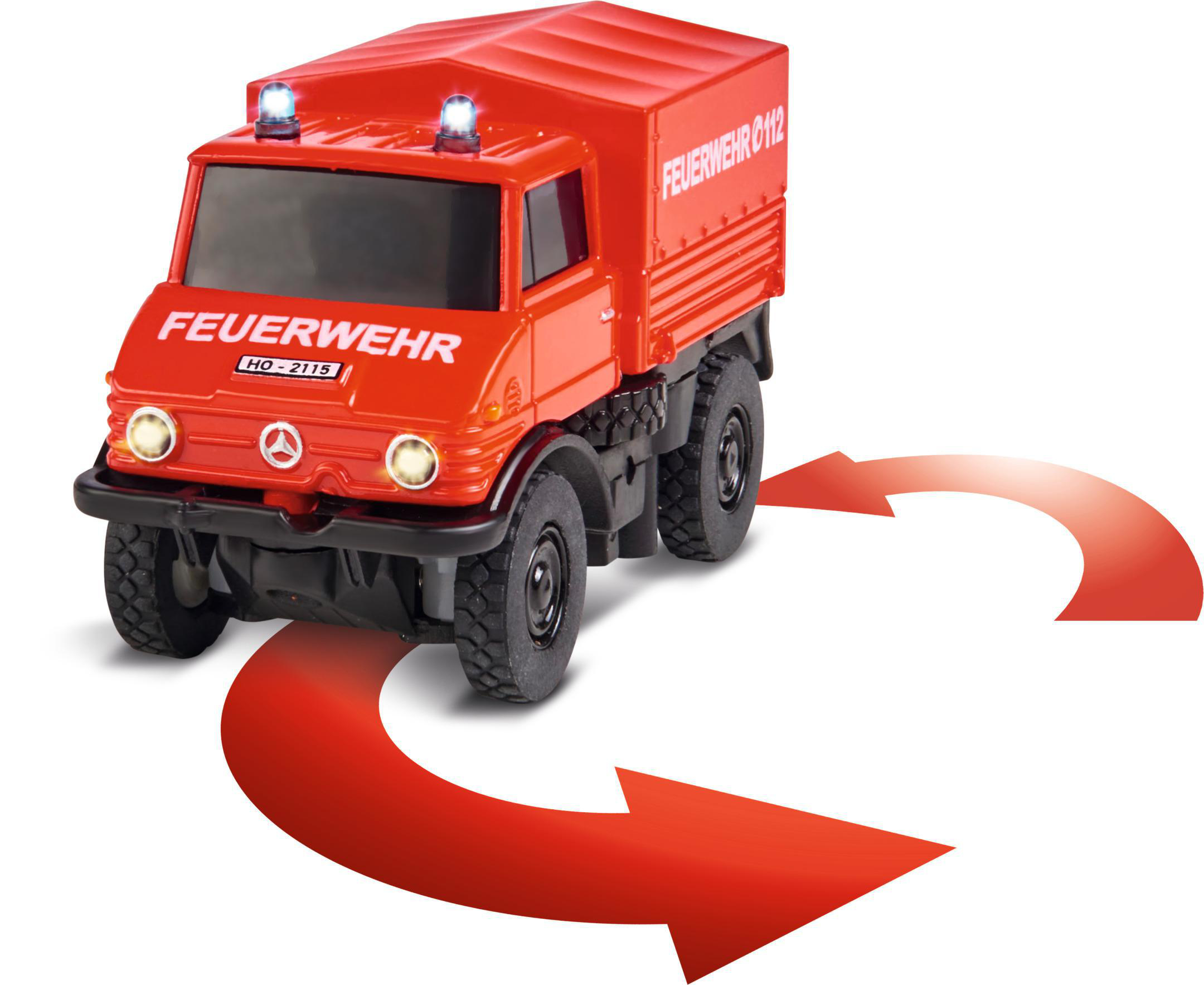 2.4G CARSON 1:87 Rot Miniaturfahrzeug, ferngesteuertes Unimog U406 Feuerwehr 100% MB